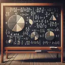 Create a detailed image representing the mathematical concept of division using reciprocal fractions. The scene should feature a chalkboard in a classic classroom setting. On the chalkboard, depict an illustrative calculation of dividing 1/4 by 1/8. Visualize the numbers as pie charts or fractions with their sections clearly marked. Exclude any textual numbers or symbols, instead, represent the calculation process through symbolism and color differentiation. Ambient lighting should create a gentle, appealing appearance. Ensure the scene is devoid of any text and brings an educational tone.