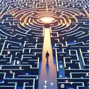 Create an appealing, text-free image that visually represents the concept of 'searching for identity'. Depict a maze with various paths symbolizing choices and self-reflection. Include a human figure standing at the entrance of the maze, indicative of the start of their journey. The figure should be portrayed as an androgynous character of East Asian descent, symbolizing the universality of the quest for identity. Set the scene during dusk, to evoke the idea of searching and introspection typically associated with twilight hours.