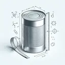 Create a detailed image of a closed milk tin can standing upright. The design is simplistic with no text or complex patterns. For dimensions, the tin has a diameter of approximately 10 cm and a height of 16 cm, implying a cylindrical shape. To further imply measurement considerations, include a metallic tape measure running vertically along the tin showing the height, and a curved one around it showing the diameter. Since the purpose is to establish a visual representation for a mathematics problem, abstract mathematical symbols hover subtly in the background.