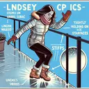An image illustrating a woman named Lindsey stepping onto an iced surface while tightly holding onto a railing. Lindsey should be depicted as a Hispanic woman in winter attire — think of a heavy jacket, gloves, and boots made for walking on slippery surfaces. The ice should sparkle under dim outdoor lighting, suggesting it's either early morning or late evening. The environment should exude winter's calming yet slightly intimidating aura, demonstrating Lindsey's courageous stance against it.