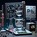 An intricate scientific setup showcasing a lab experiment in progress. The main components include a glass beaker filled with 1.33dm³ of water at 70°c, another beaker with 1.33dm³ of water at 18°c, and both saturated with Pb(NO3)2. Close by, a scale displays the calculated mole and gram quantity of the solute. The cooling process from 70°c to 18°c of a 4.50dm³ solution is visualized by a thermometer showing falling temperature. Periodic table elements Pb (Lead), N (Nitogen) and O (Oxygen) are subtly showcased with their respective atomic weights(207, 14, 16) nearby.