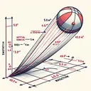 Generate an image depicting the physics scenario of a ball being thrown upwards at an angle, with no text. The ball should be seen midair, thrown at an unidentified angle θ degrees with the ground. The trajectory should clearly indicate the flight path taking roughly 5.0s, covering a distance of 49.0 m. The trajectory should have a maximum point, illustrating the height that the ball reaches and should be suitable for calculations pertaining to the time to reach this height, the initial horizontal and vertical velocity components, the starting speed, the angle of projection and the apex height of the flight path.