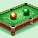 Illustrate a physical scenario featuring two pool balls on a green pool table with decorative border. One .25 kg pool ball is seen in motion, traveling at a high speed from west to east. It is about to collide with a second, identical pool ball that is at rest. After the collision, the first ball is seen moving slower, at 1.0 m/s towards the east. Do not add any text or numbers to the image. Maintain an appealing aesthetic and suitable contrast.