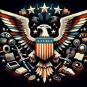 A compelling illustration representing the concept of surveillance, control, and law, with symbolic elements commonly associated with the U.S. like eagles, stars, and stripes, in relevance with the U.S. Patriot Act. The image, however, should not contain any textual components.