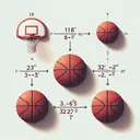 Create a minimalistic and clear educational image showing the process of calculation. The image should show a basketball rim with an 18-inch diameter and a basketball with a 30-inch circumference, both drawn to scale. Centrally, visualize a basketball shot with the ball going exactly in the center of the rim. Beside it, give a step-by-step visualization of the calculation: finding the circumference of the rim, subtracting the circumference of the basketball, and arriving at the distance between the ball and the rim. The visual presentation of math operations is essential. Make sure to ensure accuracy and clarity in demonstrating the process and solution.