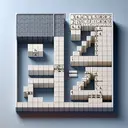 Visualize a mathematical problem. Show a large fraction, 43/10, being depicted on one side of the image with the appearance of small cubes representing each unit. Nearby, the number 4 is illustrated with the same unit cubes. Display an empty, uncertain space between the two numbers, represented by an arrow symbolizing the subtraction operation. Please ensure that no text appears in the image.