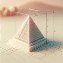 A detailed, visually appealing representation of a geometric scene with a singular pyramid highlighted. The pyramid stands at 8 cm tall, featuring a rectangular base with a length of 6 cm and a width of 4 cm. The pyramid and the base should be clearly distinguishable to better apprehend their geometric relationship. Note that no measurements or numbers should appear in the image, and the environment around the pyramid is softly colored, creating a peaceful yet academic atmosphere.
