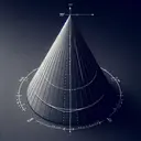 A visually appealing, detail-oriented analytical image showing a cone depicted in a three-dimensional perspective view. The cone is labeled with a 70-degree vertical angle, represented by a subtle line and arc showing this measurement without using any text. The slant height of 11cm is indicated with a dashed line running up the side of the cone from its base to the tip. Also, a distinct line segment inside the cone from the vertex to the base symbolizes the height that needs to be calculated, making it evident for spectators.