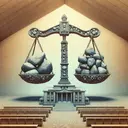 Generate a symbolic image that represents the concept of irrational discrimination tied to a court decision, but avoid including any text. The image should portray a scale not balanced, with different sizes of rocks or weights on each side, shown under the roof structure of a courthouse. The imbalance could signify the injustice of irrational discrimination. However, ensure that the picture is subtly indirect and does not convey offensive or explicit messages.