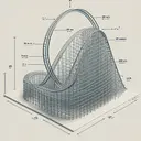 An image of a roller coaster with no text. The roller coaster should be depicted as an abstract structure, with a clear starting point that is 30 meters high and identifiable as point A, as well as a different point, point B, where the coaster reaches a speed of 20 m/s. The coaster's mass of 80 kg is not visible, but its solid build hints at its weight. The roller coaster should be shaped to indicate its path of motion, but should not show any evidence of friction or energy loss. Include an indication that assumes gravity to be 10 m/s2.