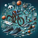 An image capturing the essence of competitive sports and performance enhancement equipment. In the center, showcase a variety of sports equipment indicating high performance and competitiveness such as racing bikes, streamlined swim gear, specialized running shoes, and high-tech sports balls. Around these, subtly hint at the process of research, possibly with magnifying glasses or books. On the periphery, disperse representations of baseball coaches, basketball players, professional athletic organizations, and physical education teachers, each group distinctly shown.