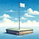 Illustrate a detailed view of a neutral environment with a flagpole at the centre. The flagpole should have a distinctive shiny silver appearance and floats in the air. The top of the flagpole, from where touches the bright blue sky, is marked at 15 feet. In contrast, the base of the flagpole has a marking that indicates -3 feet and is submerged beneath the grassy ground. Please refrain from adding any text to the image. The sense of measurement, both above and below the ground, is clearly demonstrated.