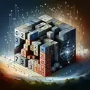 A stimulating visual composed of the key elements from the mathematical problem. A large cubical structure in an abstract landscape. The cube is made of smaller blocks each symbolizing different mathematical numbers. There are blocks representing the numbers 2, 5, and 7, each raised to their corresponding powers. Two blocks for number 2, five for the number 5, and three for the number 7. There's an additional block to symbolize the unknown number. Finally, an abstract representation of multiplication and cube root operations.