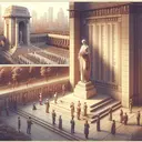 Create a detailed image showcasing a peaceful war memorial in a classical architectural style, placed in a serene cityscape setting. Depict a crowd of ethnically diverse people of various genders, each in a thoughtful and reflective pose, paying respects. The memorial itself stands tall displaying an evocative statue of a goddess, perhaps representing victory, in discreet lighting. On the other side, illustrate a long wall inscribed with names, symbolizing sacrifice, under a soft glimmering light. The ambiance around should exude a sense of quiet reverence while casting a respectful mood upon the observers.