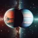 An enticing and educational image showcasing the celestial bodies, Mars and Neptune, in space with a vast distance of void between them. Mars, with its characteristic reddish hue and rocky surface, on one side and Neptune, the icy blue gas giant, on the other. The dark canvas of space filled with shimmering stars serves as the backdrop, emphasizing the immense distance between the two planets.