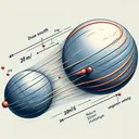 Illustrate a physics scenario involving two spheres, one larger and one smaller, depicting motion and collision. The larger sphere, representing a 5kg body, is in motion, moving downward signifying due south. Its motion trail indicates high speed, showcasing a velocity of 20m/s. The smaller sphere, symbolizing a 3kg stationary body, lies directly below the traveling sphere, indicating that it is about to be collided with. After the collision, depict the spheres merged together, signifying their combined motion with an ungiven velocity, moving at a slower pace compared to the initial movement of the larger sphere. Ensure the image is clear, engaging, contains no text, and focuses on illustrating the physics principle effectively.