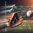 Create an image showing a moment of a baseball game where a leather glove is catching a baseball. At the background, show an abstract representation, excluding any text, of the four equations as an artistic design. Use distinct shapes and symbols to depict each equation: weight and acceleration, weight and velocity, mass and velocity, mass and acceleration. Don’t identify or label the equations. Maintain the focus on the game scene while subtly incorporating the abstract representation.