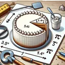 Create a detailed image of a bakery scene featuring a cylindrical cake in the process of being iced. The cake should be in the center of the image, untouched with its measurements indicated: a radius of 5 inches, and a height of 7 inches. Next to the cake, visually represent the concept of pi as 3.14, maybe in the form of a small graphic or symbol. Make sure there's no actual text in the image. Also, include various tools of a baker like an icing spatula and a measuring tape placed on a wooden table top. Please exclude icing on the bottom of the cake.
