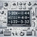 Illustrate a mathematical concept, specifically greatest common factor (GCF). Set the concept within a classroom environment, featuring a blackboard with incomplete equations of '20x' and '-4' written in chalk waiting to be solved. Include various mathematical symbols, like multiplication and division, randomly scattered around. Make sure there's no text present in the image, only numerical and symbolic representations.