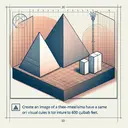 Create an image of a three-dimensional geometric scene. The scene includes a prism and a pyramid which both have similar triangular bases. The prism and the pyramid have the same height, and visual cues or measures to indicate this. The prism is manifestly larger, suggesting a greater volume, which corresponds to 600 cubic feet. Emphasize on excluding any textual content within the composition of the image.