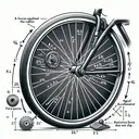 Create an illustration of a physics problem involving a bicycle. The bicycle is stationary, with the details of the problem comprising its wheel's radius, mass, and the external forces applied to it. Depict a force applied to the sprocket at different radii, causing an angular acceleration. Show the resistive force due to the ground applied to the rim of the tire. Remember, the tire does not slip. Leave out any numbers or text calculations - visually represent the question's components only. The illustration should be clean and appealing for educational purposes.