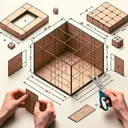 Create an appealing image of a cardboard box in the making process. The cardboard has dimensions of 40 cm by 60 cm. The visualization should show the four corners of the cardboard being cut out in equal small squares, then turning up the sides to construct an open box. Please refrain from including text on the image.