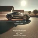 Visualize a scene featuring a sleek, modern car weighing 1500kg. The car is initially at a standstill, parked on a quiet, paved suburban road. The sun is directly overhead, casting minimal shadow. Suddenly, the car starts to accelerate, reaching a speed of 18m/s within 12 seconds. As it accelerates, hint at a steady resistance force of 400N acting against the car's motion, possibly by showing a wind force or road friction. However, avoid text or numbers. Portray the car's engine working hard, maybe through faint smoke from the exhaust or an energetic glow under the hood.