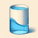 Generate an image of a cylindrical container that's half filled with water. The cylinder's height is twice its diameter. The cylinder should be depicted as gradually tilting to the point where the water is about to touch the brim, capturing the moment just before the water begins to spill. Create a vertical line next to the cylinder to indicate the vertical direction for comparison. Please ensure the image doesn't contain any text or numerals.