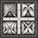 Generate an enticing image that is suitable for a mathematics question about graph transformations without any text in it. The image should feature four different transformations of a base quadratic function y = x^2. The first transformation involves a translation 2 units to the left, a downward translation of 2 units, and a stretch by factor 2. The second transformation incorporates a translation 2 units to the right, an upward translation of 2 units, and a stretch by factor 2. The third transformation should display a reflection across the x-axis, a translation 2 units to the left, a downward translation of 2 units, and a stretch by factor 2. The final transformation should reflect the base function across the x-axis, translate 2 units to the right, translate up 2 units, and stretch by factor 2.