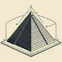 Generate an illustration showing a pyramid with a stairway running up its edge. The length of the stairway is 92 meters, and it forms an angle of 70 degrees with the base edge. Add a line from the middle of one of the base edges to the top of the pyramid, which forms an angle of elevation of 52 degrees with the flat ground. Remember that there should be no text included in the image. The focus of this illustration should be the unique architectural structure and the mathematical angle scenarios.