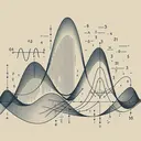 Create an abstract image representing the concept of mathematics. Depict a wave-like shape symbolizing the cosine function, with multiple peaks and troughs to denote its periodic nature. Show its amplitude and period indirectly by varying the wave's height and distance between peaks. Do not include numbers or letters.