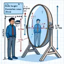 Draw an illustration depicting a physics experiment. Show a medium height, East Asian man designated as 'Rex', standing 3 meters away from a concave mirror. For Rex's height, use a value around 1.70 meters for reference. Include a projection screen that is 12 centimeters away from the mirror. Omit the numerical specifications in the image and do not include any text.