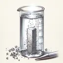 Draw a visually striking image featuring a small, dense cylindrical piece of an unknown metal, perhaps of silver hue, dropping into a glass graduated cylinder. The cylinder is filled with clear liquid up to a measurement line indicating 14.2 mL. Include bubbles around the metal as it drops into the liquid. Ensure the graduated cylinder's markings are visible, either not filled in or extremely faint to keep the 'no text' rule. Have a soft light source glinting off the edges of metal piece and the glass cylinder.
