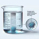 Illustrate a scientifically accurate image of a transparent glass beaker placed on a white background. The beaker is filled with two clear, colourless liquids - 50 ml of ethyl alcohol and 40 ml of water. Despite adding up to 90 ml in volume, the integrated volume of the liquids in the beaker is less than 90 ml due to particle interactions. Show some magnified particles at the side to represent particle theory - different sizes and distances between particles, illustrating the concept of mixed water and alcohol particles occupying lesser space. The image should be appealing and contain no text.