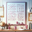 Create an image of a whiteboard in a study room. On the board is a table drawn by a Magenta marker. The table consists of two columns labeled 'X' and 'Y' respectively; X values are 1, 2, 3, and 4 while the Y values are -1, -8, -27, and -64. Surrounding the room, subtle elements of an educational setting are visible, such as a desk with stationary, a globe and some textbooks. Please ensure there are no text elements except what's on the whiteboard.
