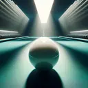 Imagine a striking visual scene on a billiard table. In the very center, there is a pristine white cue ball, perfectly round and gleaming under the overhead lights. On its direct path, a stationary billiard ball awaits the imminent impact. Both balls are impeccably aligned, forming a direct and symmetrical line to the viewer's perspective. They are placed at equal angles, offering a view that suggests perfect geometric balance. The dramatic scene sets a moment filled with anticipation, right before the cue ball is about to strike the stationary ball head-on.