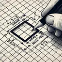 A detailed image portraying a small sketch of a rectangle with labels indicating that the area is 3 square feet and the width is 1/2 foot. This rectangle can be positioned on a grid for mathematical clarity. Adjacent to the rectangle, there should be a hand holding a pencil, clearly in the process of doing calculations. However, the image should not contain any text.