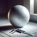 A visual representation of a large sphere with a diameter of 90 cm. The sphere is perfect and smooth, showcasing its spherical shape to the fullest. On one side of the sphere, subtly highlight an area indicating an error of 0.2 cm on the measurement of the diameter. The setting is a scientific environment with measurement tools like a large ruler or a caliper resting nearby for scale. Do not include any text in the image.