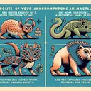 Create an artwork where four anthropomorphic animals are prominently featured. Each should exhibit distinctive characteristics; one moves exceptionally fast, another is significantly small in size, the third one moves with exceptional cunning and agility, and the fourth appears resilient and tough. Be diverse in their species choice.