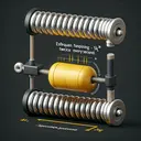 Compose an image showcasing physics in action. Display a detailed helical spring tightly fastened at one end, while at the other end, a 5 kg weight is attached. The weight is animated, showing a frequent motion of oscillations - twice every second. Please exclude any written content from this graphic.