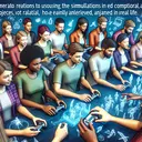 Generate an image illustrating the concept of using simulations in an educational context. Show diverse group of students, a mix of Caucasian, Hispanic, and Black individuals, both males and females, interacting with computer-based simulations. These simulations can range from three-dimensional models of objects to video game-like environments aimed at teaching. Ensure the imagery communicates the idea of these technological tools allowing learners to virtually touch real-world items, have realistic experiences not easily achieved in real life, and engage in gamified learning.