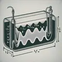 An informative illustration representing two different sound waves travelling through a hypothetical gas container. The first wave, Wave A, is depicted with a shorter wavelength of 1.2 meters. Contrastingly, Wave B is delineated with a longer wavelength of 3.6 meters. The representation should visually emphasize that Wave A has a relatively higher frequency compared to Wave B, thus visually providing the concept that the frequency of Wave B is one-third that of Wave A. There should not be any textual explanation or answers within the image.