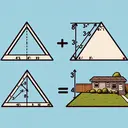 Generate three distinct images, each appearing as a diagram for the given problems. First, an imprecisely scaled triangular diagram with sides measuring four and three units. Second, another triangle labeled with a side of length eight units, and a hypotenuse of length ten units. Third, an illustration of a square lawn with one side marked as eight feet, divided diagonally, forming two triangles.