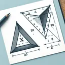 Create a mathematically accurate illustration of two similar triangles. The smaller triangle has sides of X, 6, and 12 centimeters while the larger triangle has corresponding sides of 20, 8, and 16 centimeters. Orient them in a comparable manner, such that X is on the left side of the small triangle and 20 on the left of the bigger triangle. Make sure the illustration contains no text, and is visually appealing