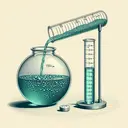 Create a detailed, scientific illustration. Show a spherical retort, 15cm in diameter, half full of green acid. Next to it, depict a tall, thin, empty cylindrical beaker with a diameter of 6cm. The moment of the acid pouring into the beaker from the retort should be the focal point of the image. Make sure the beaker's depth scale is visibly marked, and the overall scene is well lit. Please remember, no text should be included in the image.