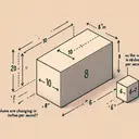 Create an image to demonstrate a mathematical question. The visualization should include a rectangular box. This box has a height of 10 inches. The length of the box, illustrated as increasing, should be shown as 8 inches. Similarly, the width of the box, illustrated as decreasing, should be represented as 6 inches. The depiction of the box should hint at the was the volume is changing in cubic inches per second. Please refrain from incorporating any text into the image.