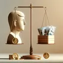 A visually appealing graphic representation consisting of a symbolic man. He is Asian in descent, positioned on the left of the image, with an expectant face. In front of him, a balancing scale is suspended on a stand. On one side 3 golden coins and the other side 5 golden coins, teetering. To the right of the image, a wooden box is spilling over with $200 worth of paper currency. The image is set against a soft, calming background. Please make sure that there is no text in the image.