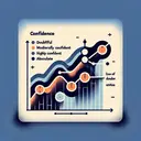 Create an abstract image depicting the concept of confidence in statistics. It should contain visual elements suggestive of analyzing data, such as a line graph chart with a prominent line of best fit. Also, include elements that emulate a correlation coefficient nearing 1.0 and the gradation of confidence levels, represented in four stages from doubtful (less confident), moderately confident, highly confident, to absolute (certain). Ensure that the image is free of any text.