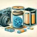 An illustrative image for the concept of preserving non-traditional, temporary art with various methods. The image includes representation of four methods: a camera symbolizing the idea of capturing art by photography, a jar of synthetic resin indicating the preservation through resin coating, a glass case demonstrating the physical protection for the artwork, and a protective covering like a soft cloth or bubble wrap. The resin jar stands out or is emphasized in some way to indicate it as the best choice.