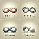 Create an appealing, clean, and visually organized image that represents the concept of mathematical series and fractions. On one hand, show the visual representation of the infinite series S(infinity)=16+4+1+... depicted as uniquely shaped objects that decrease in size correspondingly. On the other hand, showcase an endless chain of the numbers '797979...' in a loop, implying the continuity of the fraction. Please, make sure to abstain from including any specific textual references in the image.